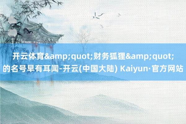 开云体育&quot;财务狐狸&quot;的名号早有耳闻-开云(中国大陆) Kaiyun·官方网站