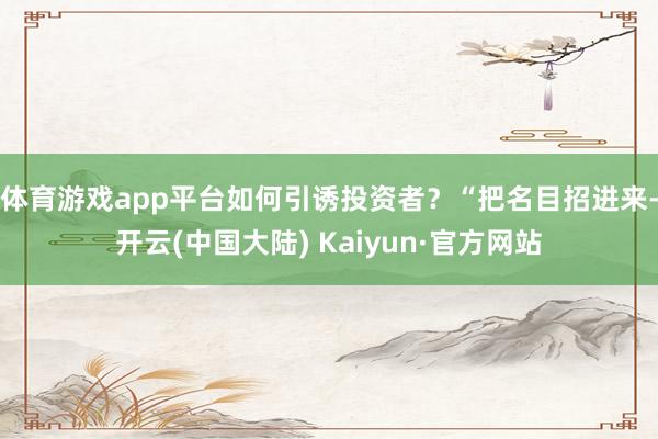 体育游戏app平台如何引诱投资者？　　“把名目招进来-开云(中国大陆) Kaiyun·官方网站